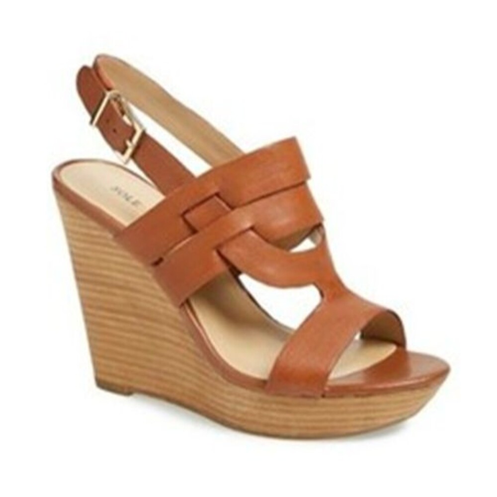 Sole Society Jenny Slingback Wedge Sandal Brown Faux Leather Size 10 B